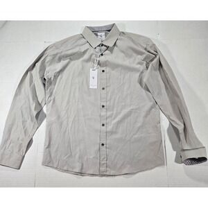 NWT Craft + Flow Mens Button Down Shirt XL Light Grey Beige Contrast Trim Long